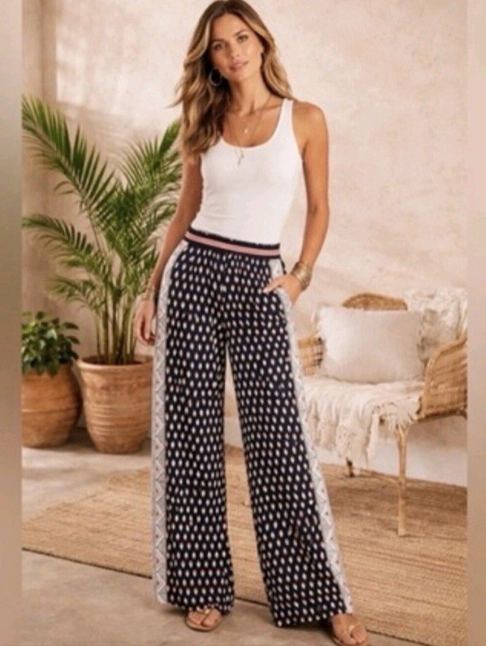 Anthropologie Rooibos Black Batik Print Wide Leg Flowy Palazzo Pant Size XS Boho